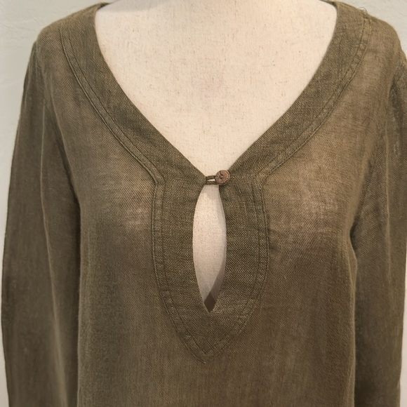 EILEEN FISHER LINEN LONG SLEEVE TUNIC SMALL OLIVE GREEN  KEY HILE
FRONT - Picture 2 of 8